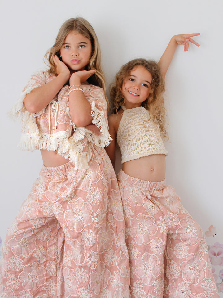 Lace Story Wide-Leg Pants - Blush