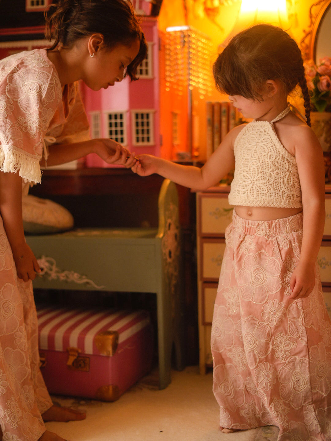 Lace Story Wide-Leg Pants - Blush