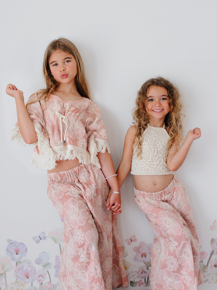 Lace Story Fringe Top - Blush