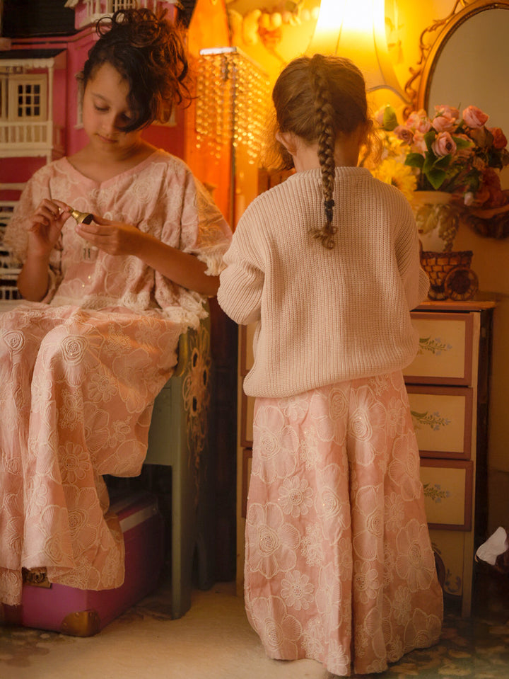 Lace Story Wide-Leg Pants - Blush