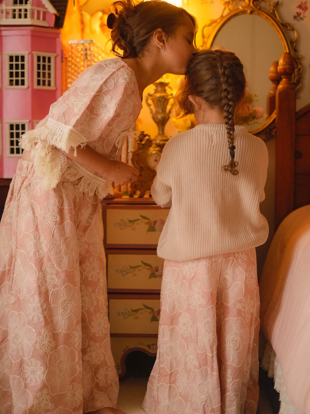 Lace Story Fringe Top - Blush