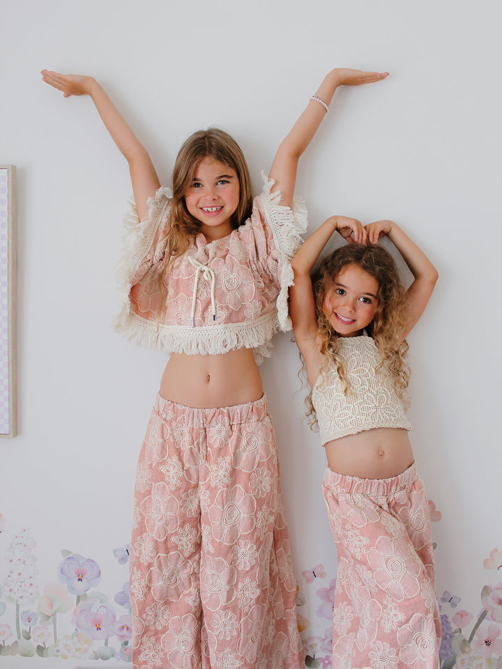 Lace Story Fringe Top - Blush