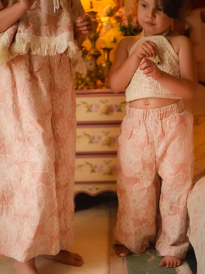 Lace Story Wide-Leg Pants - Blush