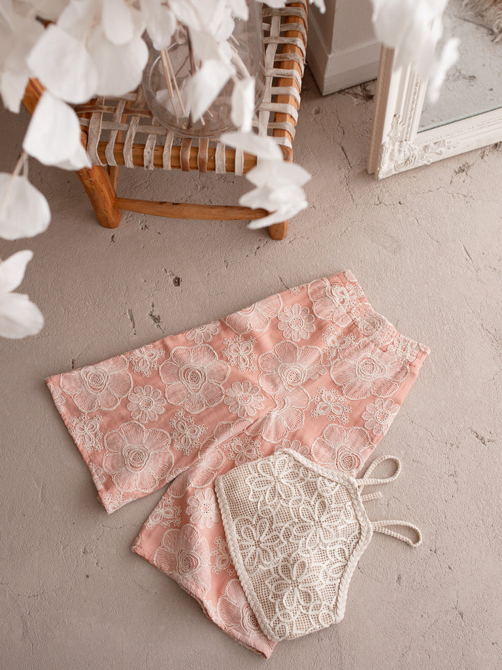 Lace Story Wide-Leg Pants - Blush