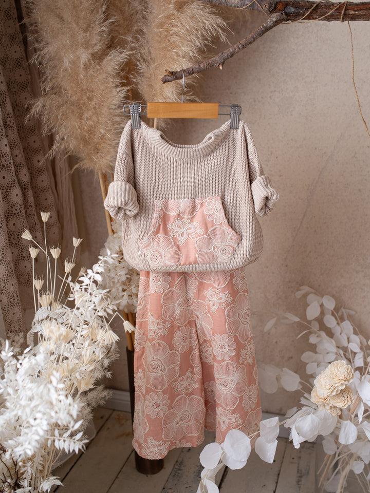 Lace Story Wide-Leg Pants - Blush