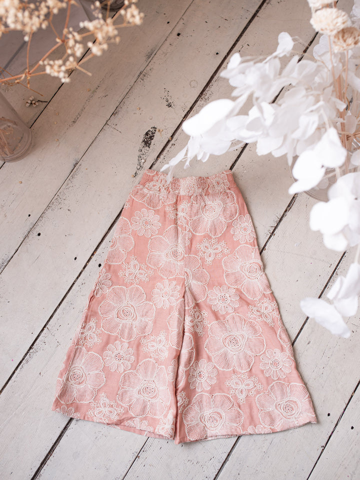Lace Story Wide-Leg Pants - Blush
