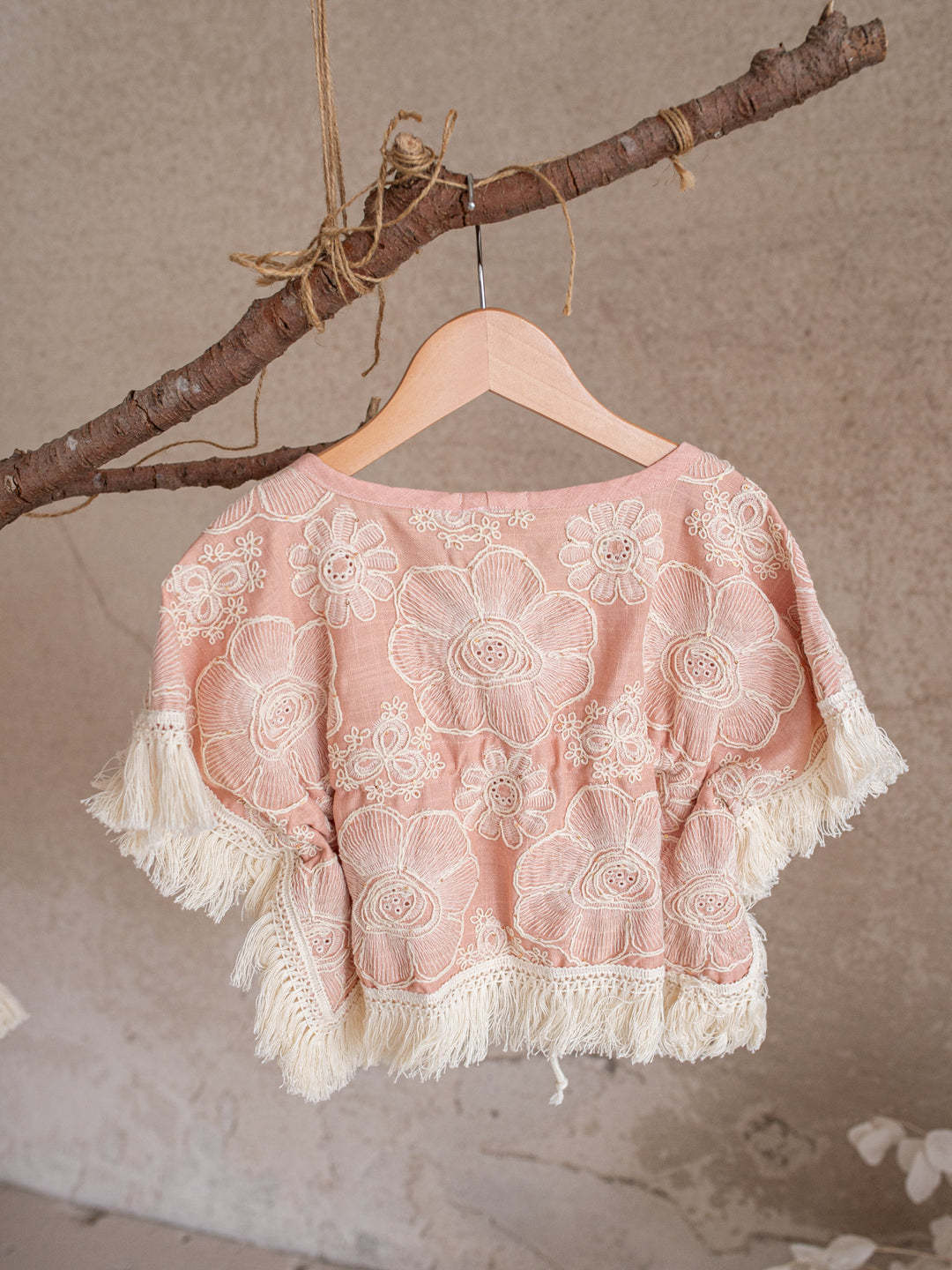 Lace Story Fringe Top - Blush