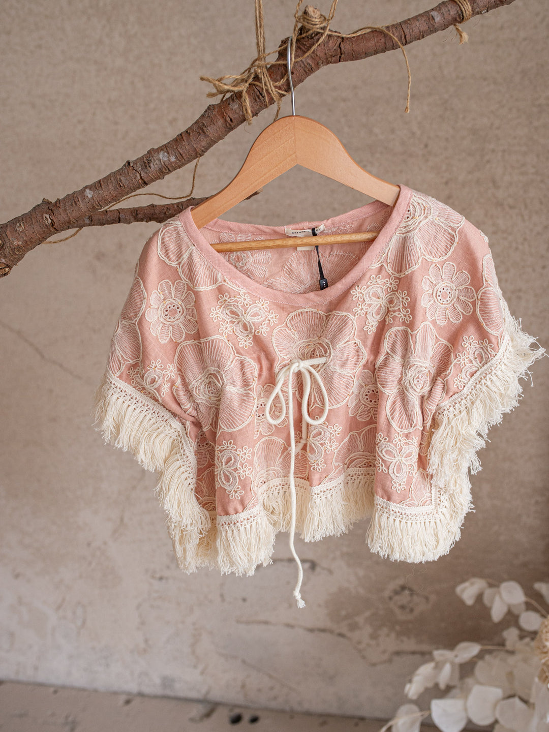 Lace Story Fringe Top - Blush