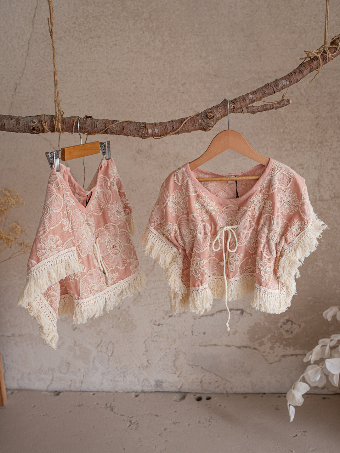 Lace Story Fringe Top - Blush