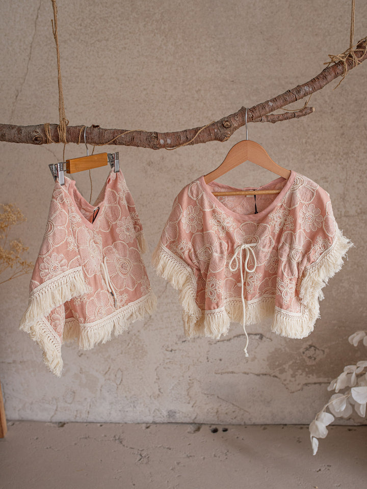 Lace Story Fringe Top - Blush