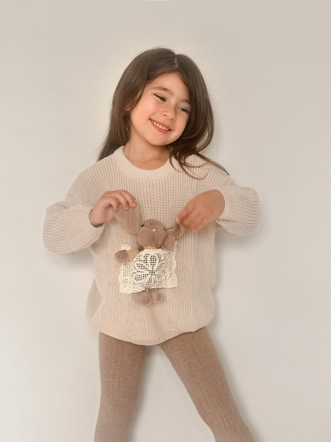 Little Friend Bunny Sweater Oatmeal