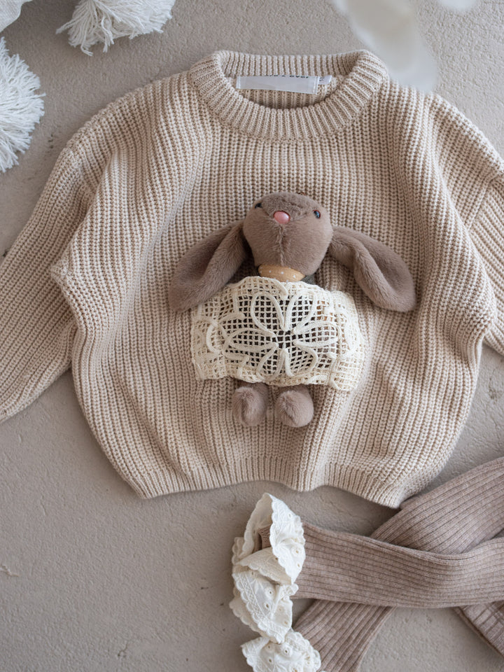 Little Friend Bunny Sweater Oatmeal