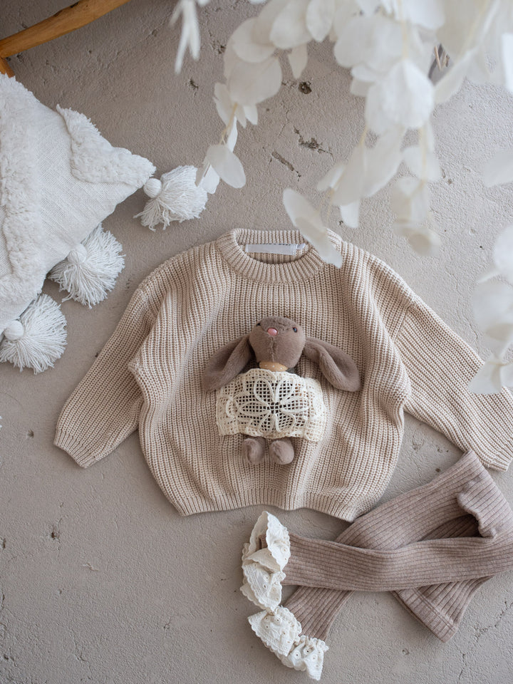 Little Friend Bunny Sweater Oatmeal