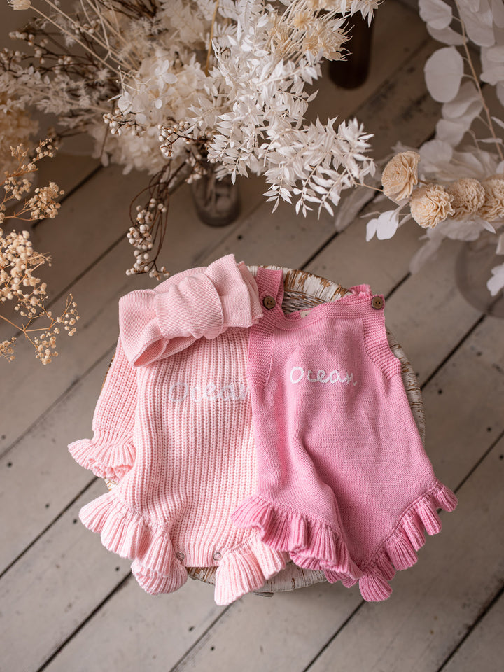 Written in Thread Long Sleeve Frill Romper - Baby Pink