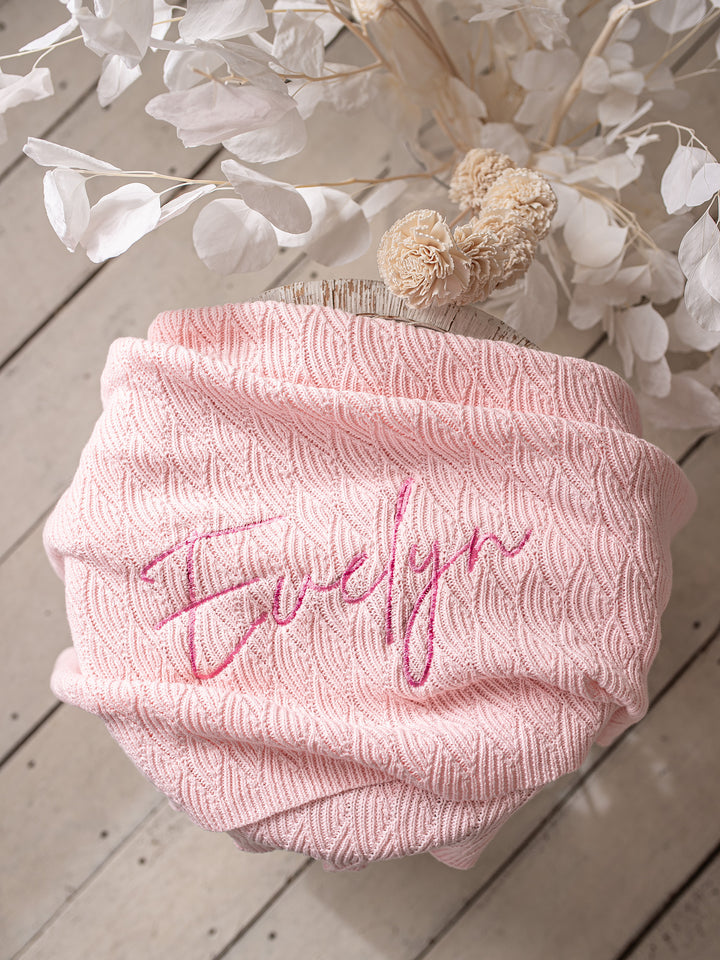 Snuggle Me - Personalised Knitted Baby Blanket - Baby Pink