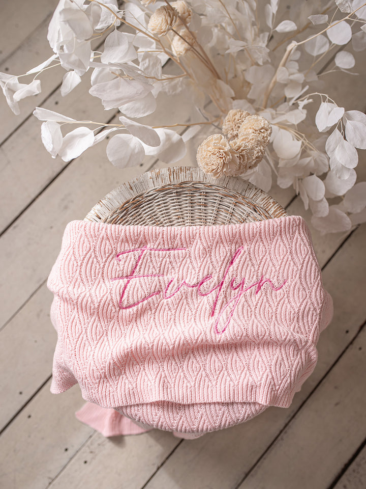 Snuggle Me - Personalised Knitted Baby Blanket - Baby Pink