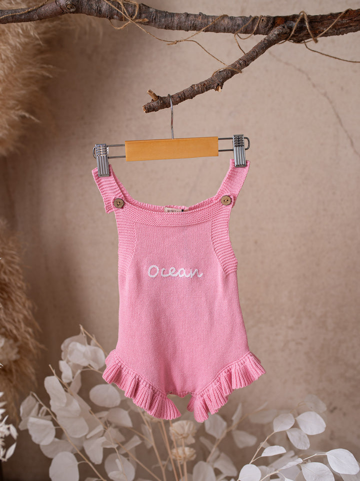 Written in Thread Singlet Frill Romper - Flamingo