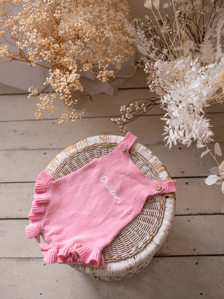 Written in Thread Singlet Frill Romper - Flamingo
