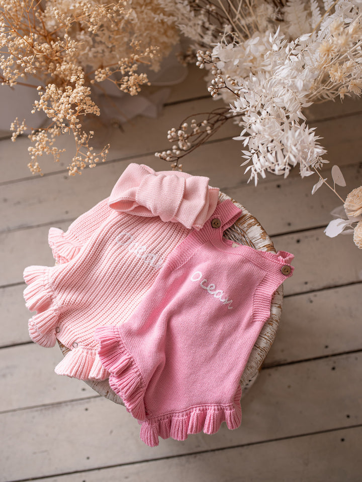 Written in Thread Singlet Frill Romper - Flamingo