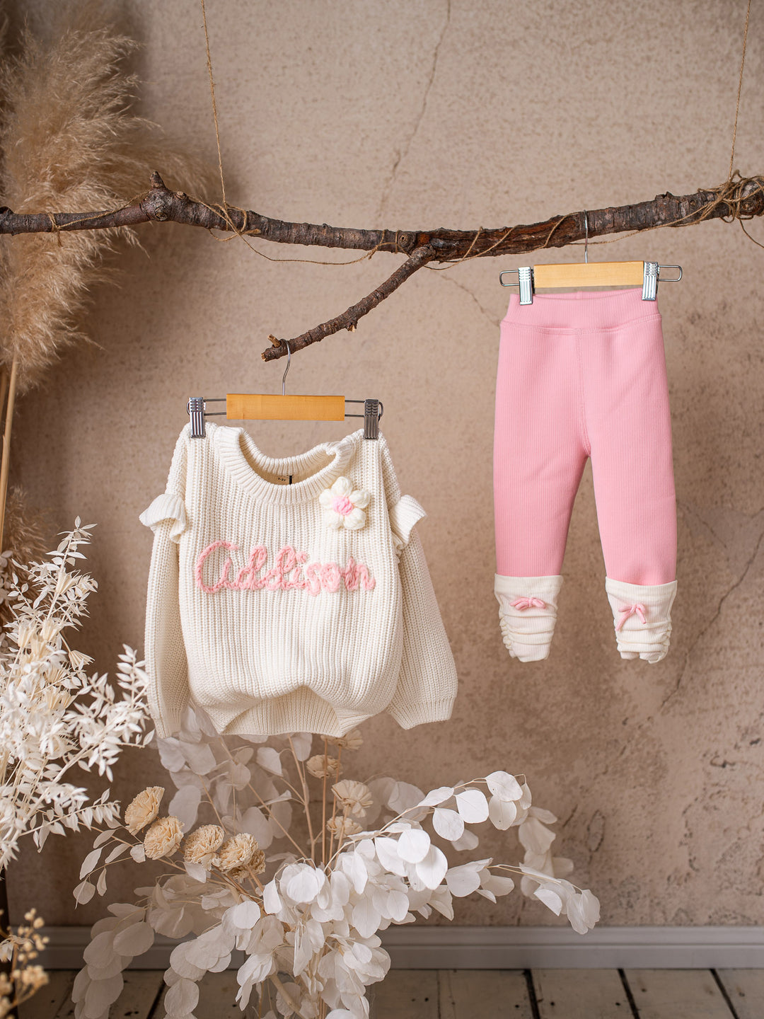 Written in Thread Frill Sweater with Flower - Milk