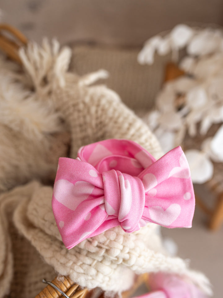 Love You More  - Topknot Headwrap Pink Heart