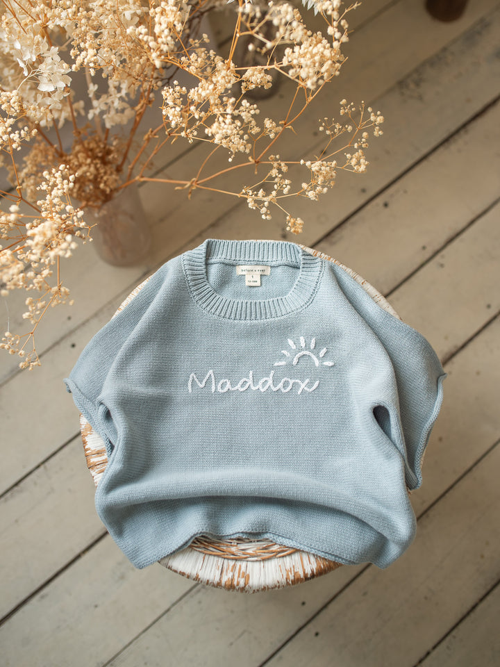 Written in Thread Knitted Tee - Dusty Blue