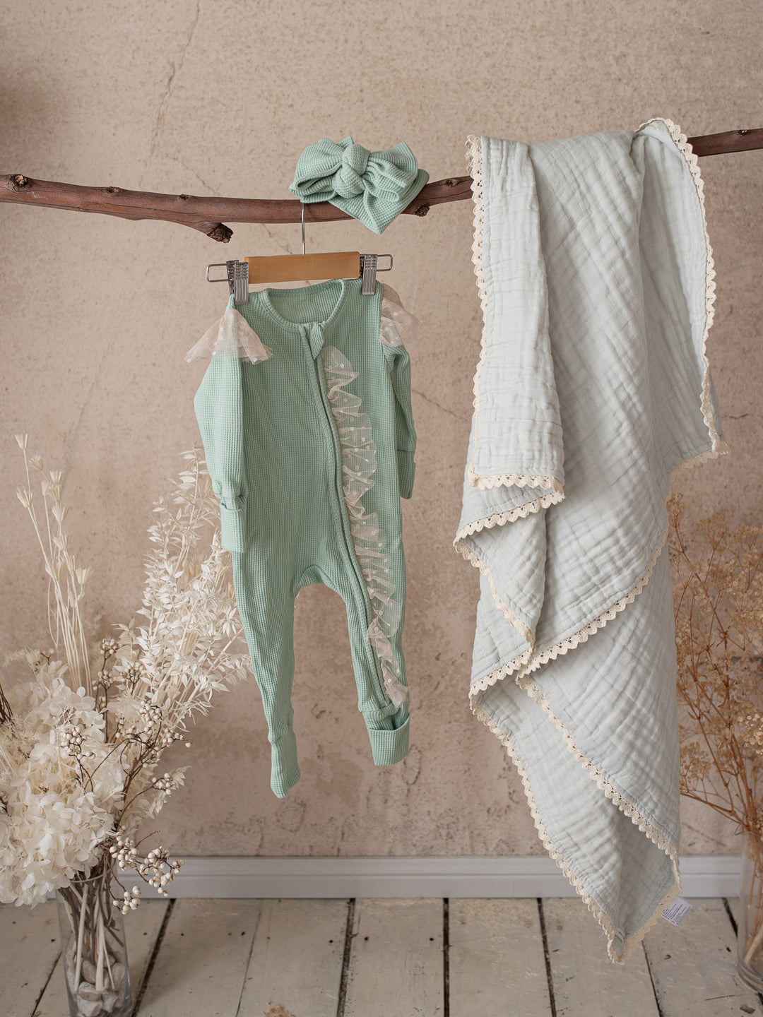 Lullaby Lace - Lux Muslin Gauze Blanket - Seafoam