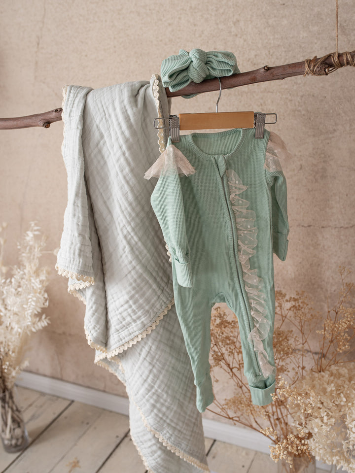 Lullaby Lace - Lux Muslin Gauze Blanket - Seafoam