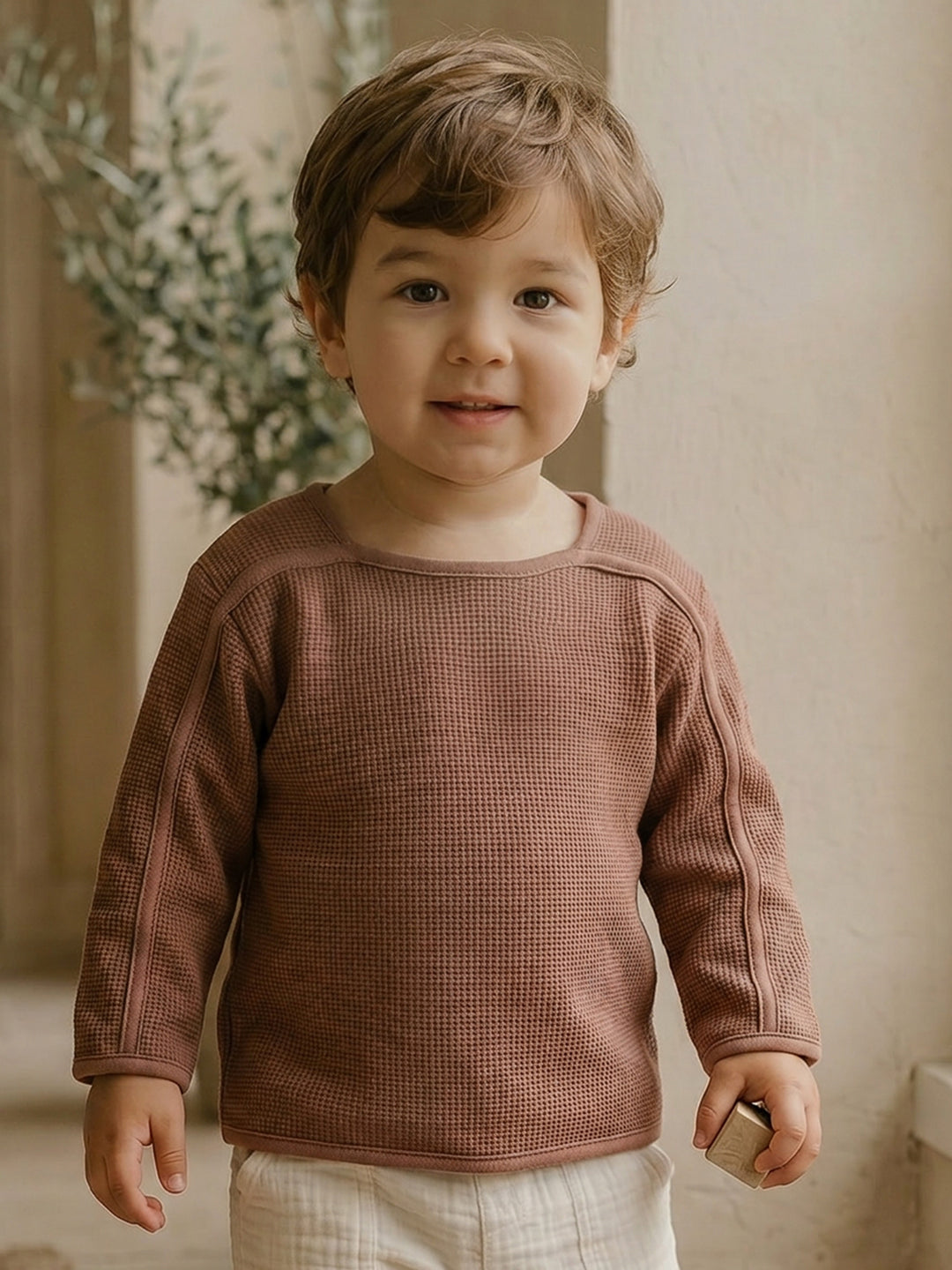 Jude Waffle Long Sleeve Top - Chocolate
