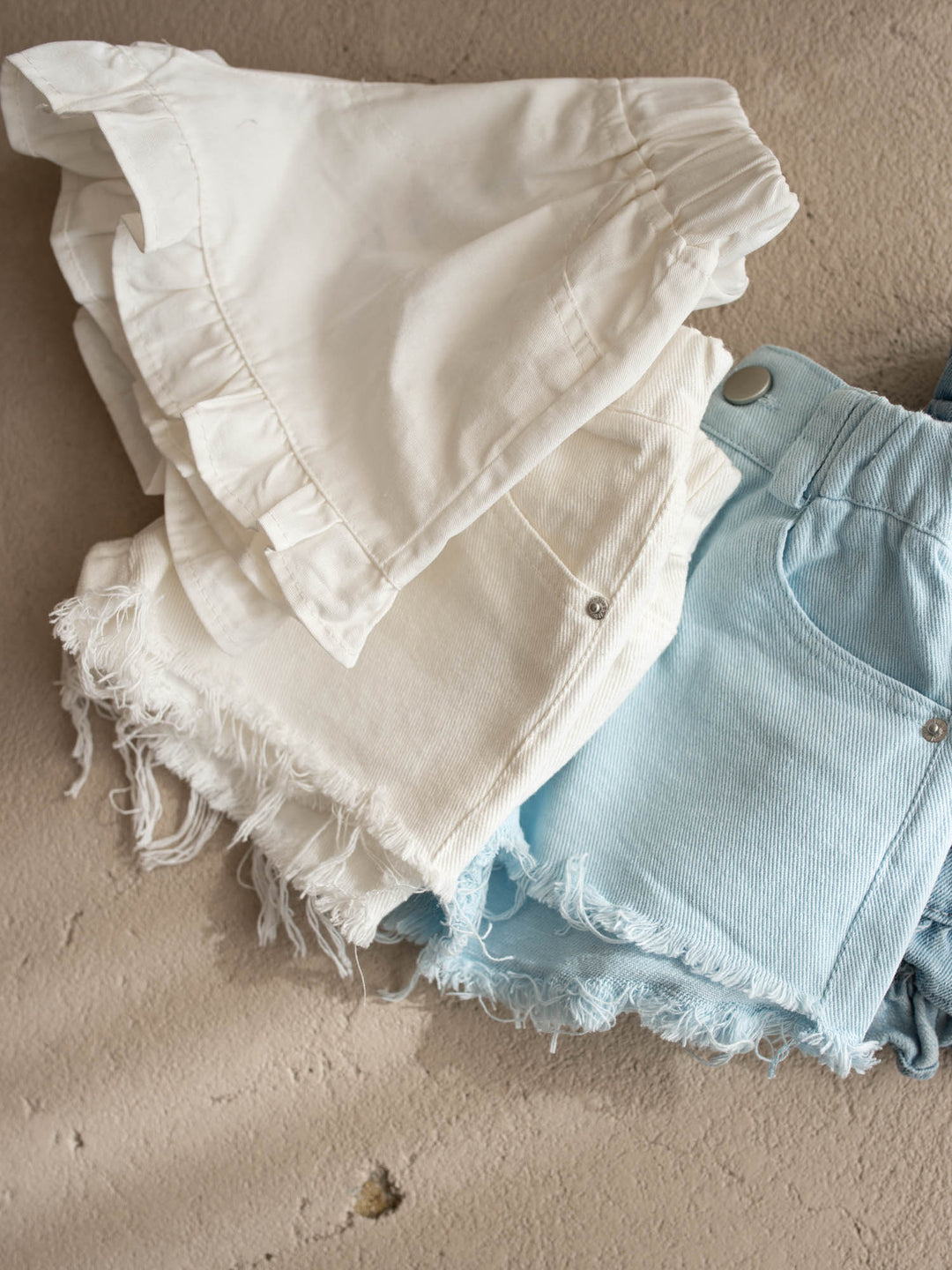 Harper Fringe Denim Shorts – Powder Blue