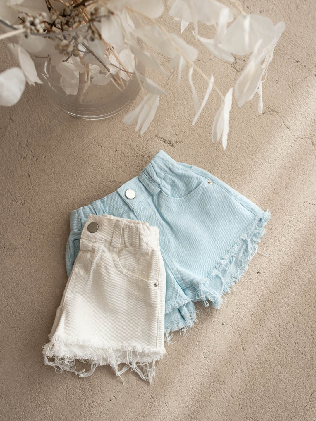 Harper Fringe Denim Shorts – Powder Blue