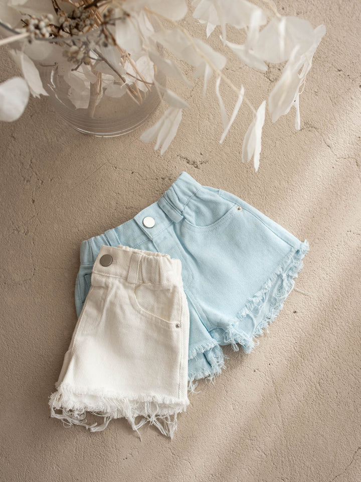 Harper Fringe Denim Shorts – Powder Blue