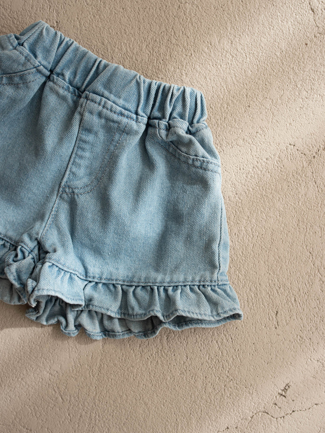 Lennox Ruffle Denim Shorts – Vintage Blue