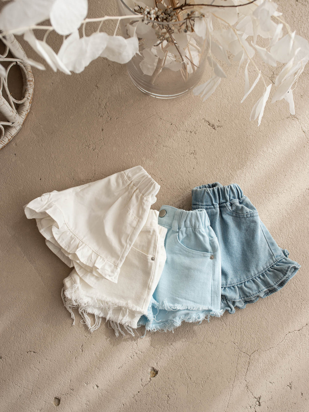Harper Fringe Denim Shorts – White