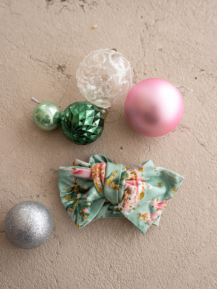 All I Wish Mint Pine baby topknot headwrap, pink and gold trees on mint - Before & Ever Kids