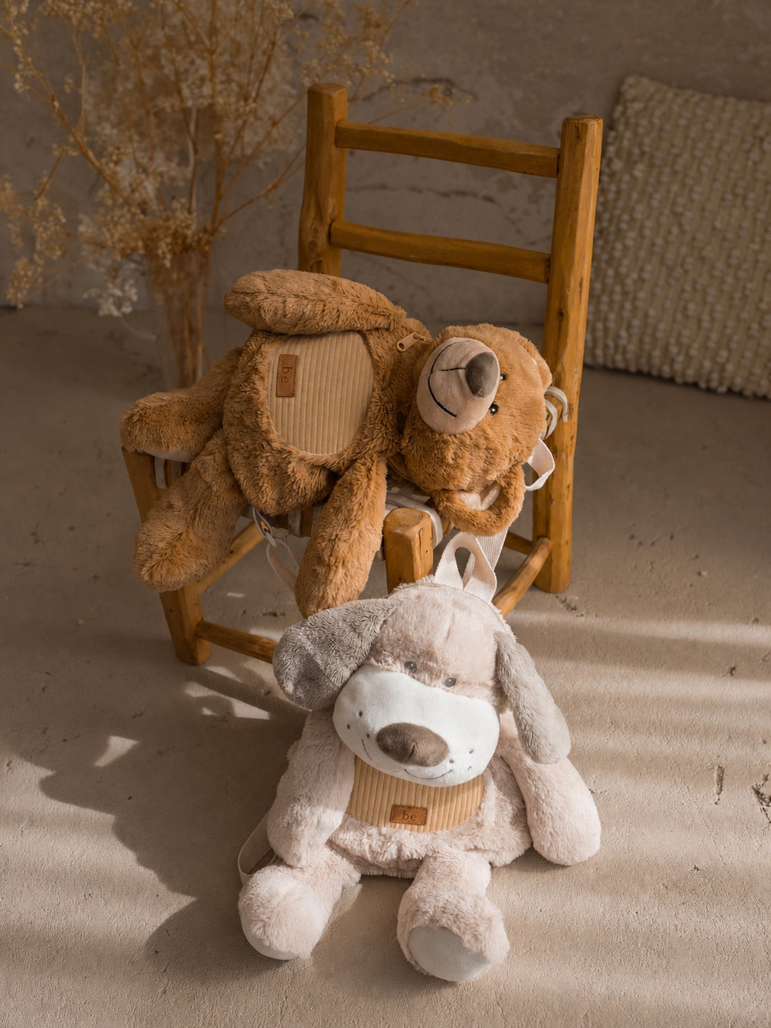 Beau the Bear plush backpack for kids, two Little BFF sidekick backpacks together - Before & Ever Kids