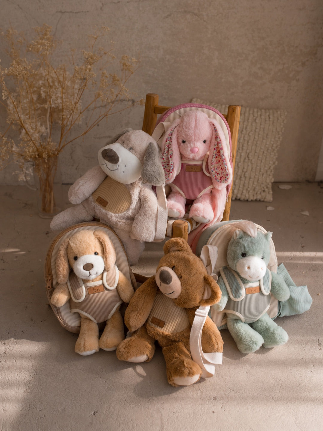 Beau the Bear plush backpack for kids, all five Little BFF backpacks together - Before & Ever Kids