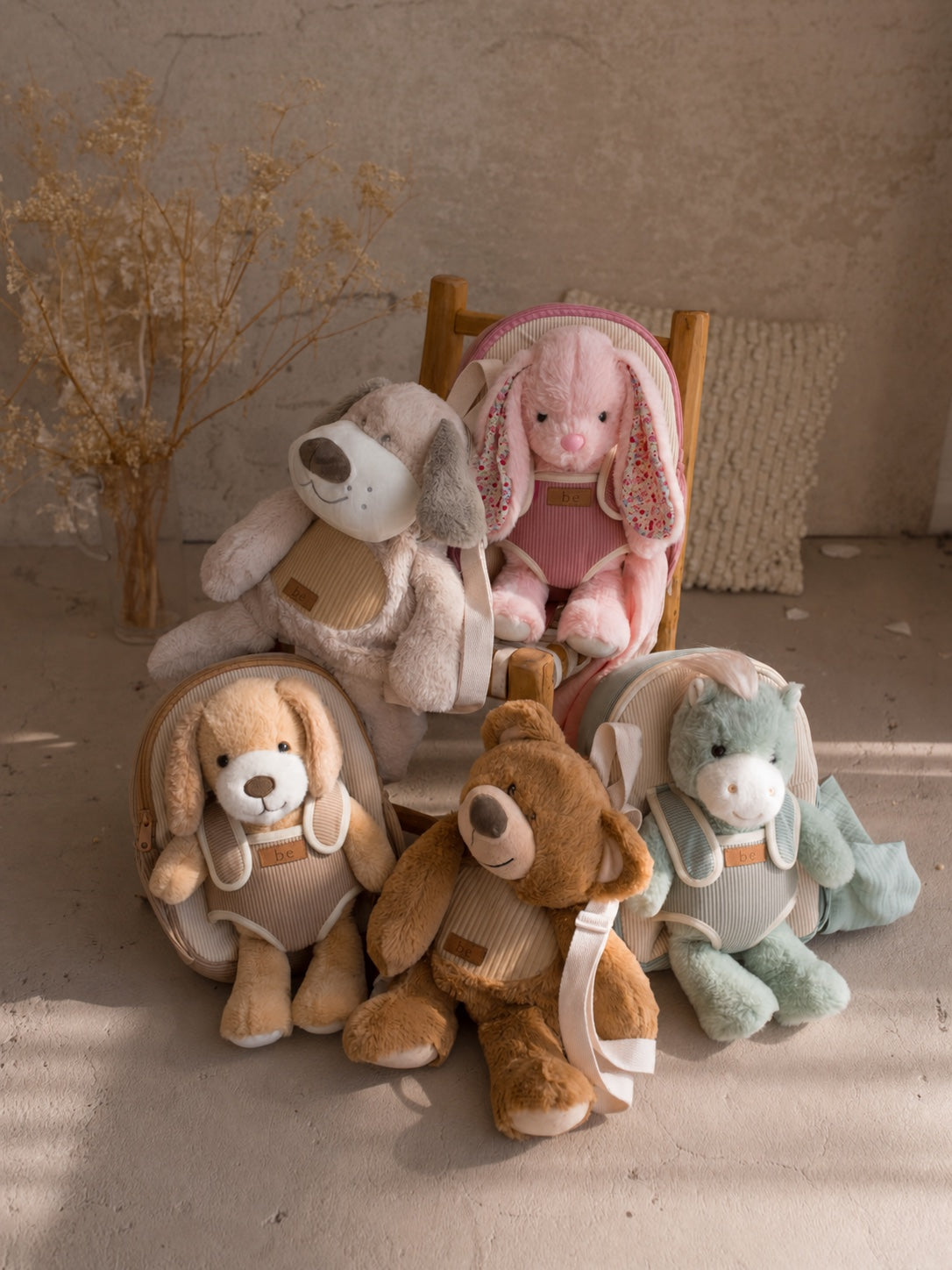 Beau the Bear plush backpack for kids, all five Little BFF backpacks together - Before & Ever Kids