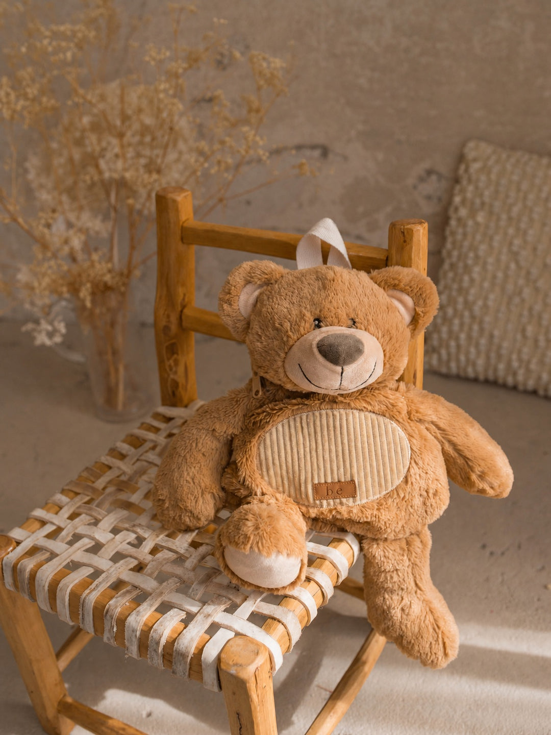 Beau the Bear plush backpack for kids, front view of the bear sidekick backpack - Before & Ever Kids