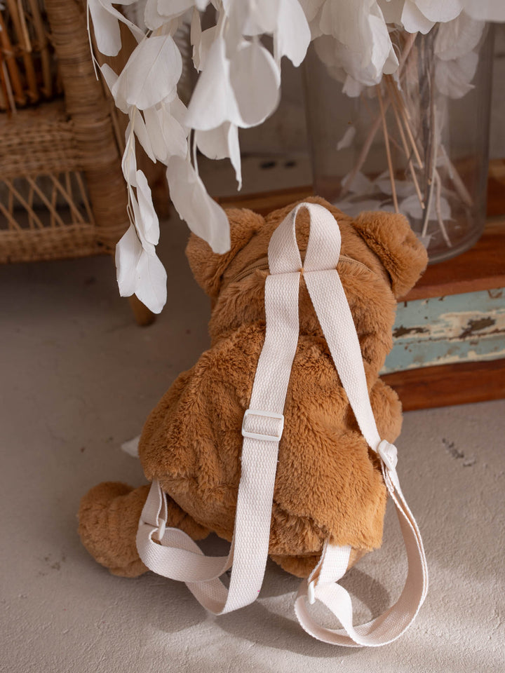 Beau the Bear personalised Little BFF Sidekick Backpack, back view showing the shoulder straps