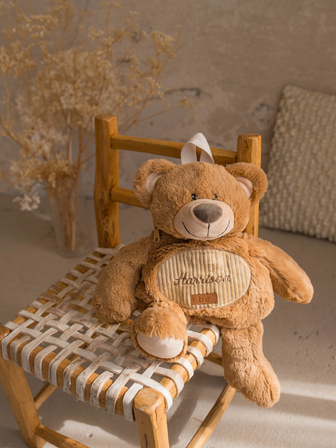 Beau the Bear personalised plush backpack for kids, front view of the bear sidekick backpack - Before & Ever Kids