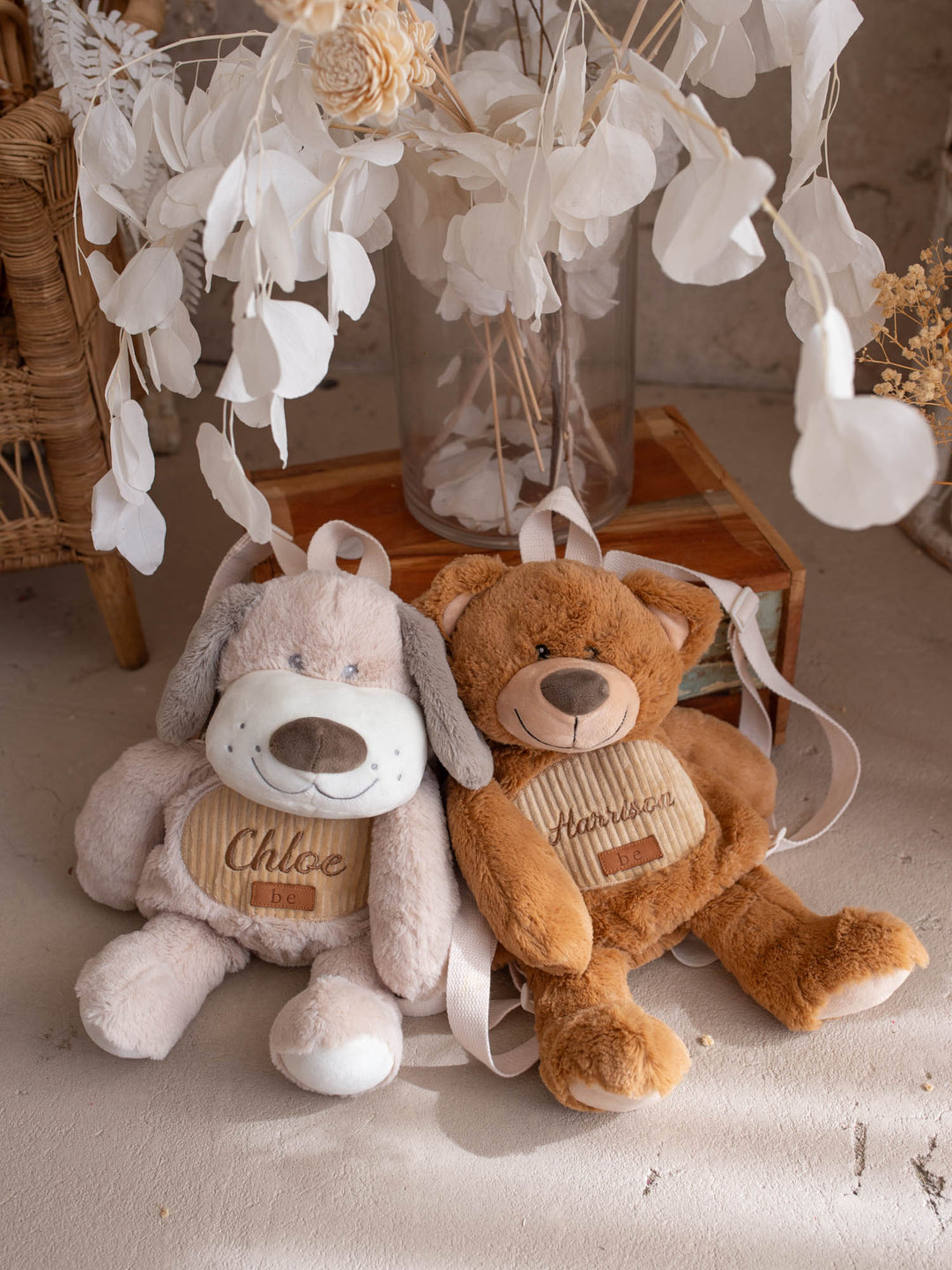 Beau the Bear personalised Little BFF Sidekick Backpack, shown alongside the other Little BFF sidekick backpack