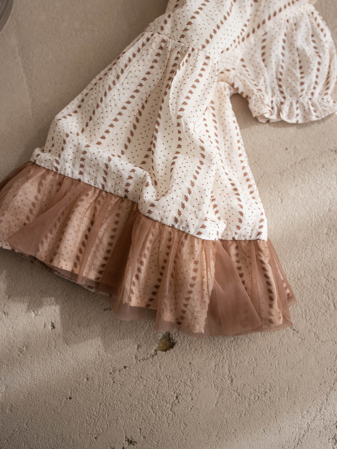 Dainty Miss Coco Belle baby girl ivory floral cotton dress with tulle-trimmed hem and eyelet lace collar - Before & Ever Kids
