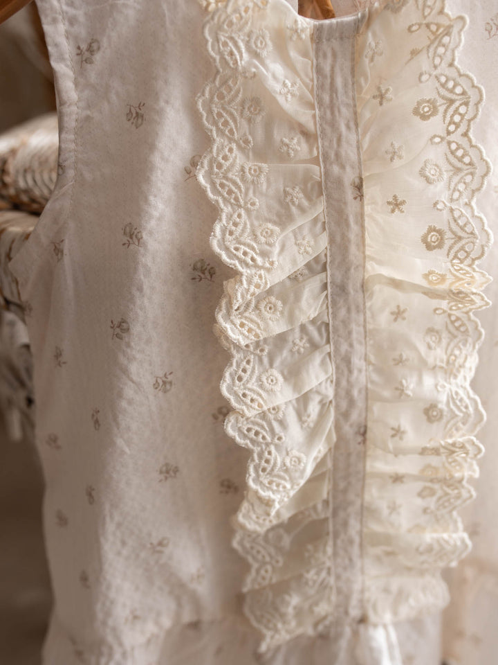 Dainty Miss Miss Ivory baby girl ivory floral cotton dress with cascading eyelet lace front, sleeveless - Before & Ever Kids