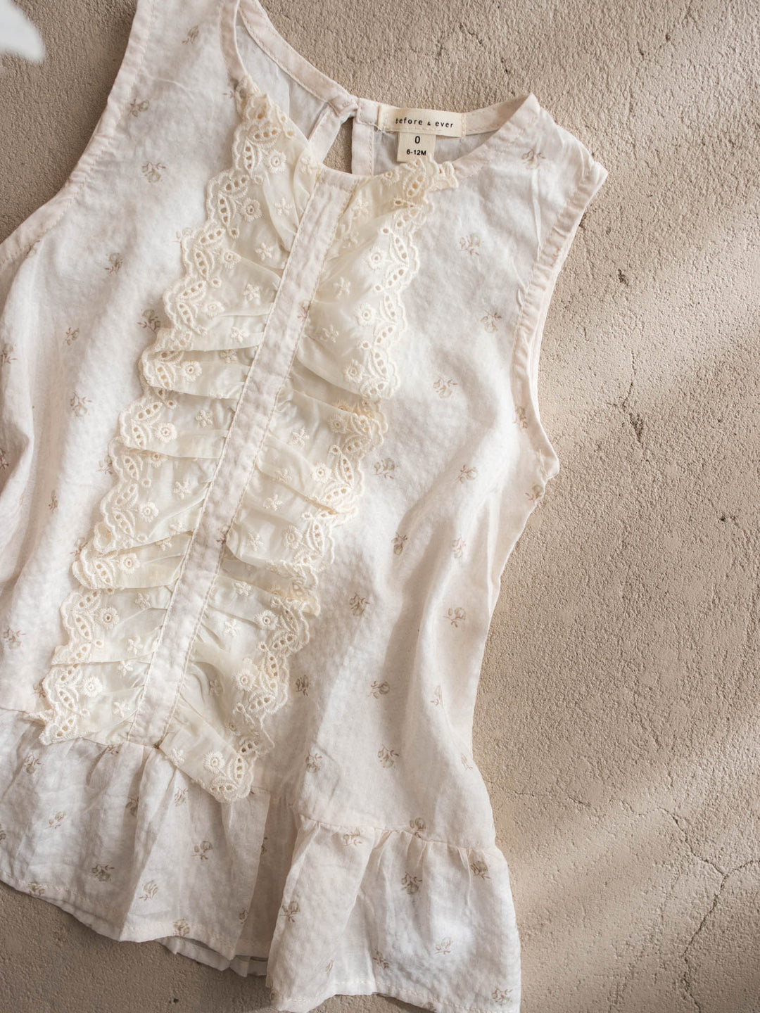 Dainty Miss Miss Ivory baby girl ivory floral cotton dress with cascading eyelet lace front, sleeveless - Before & Ever Kids