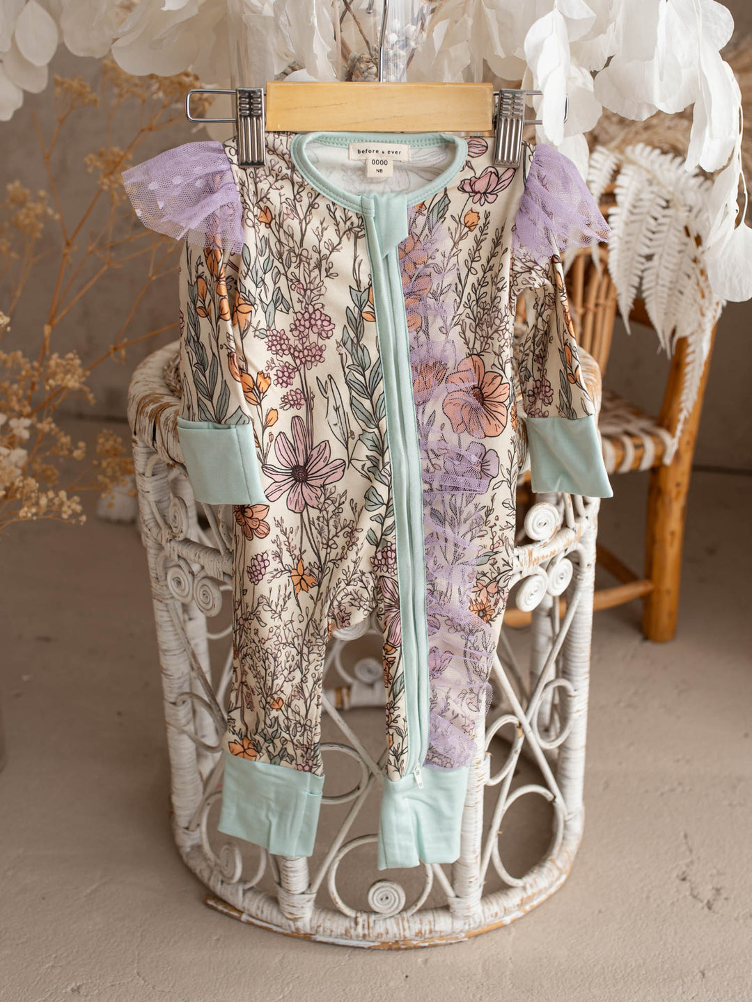 Before & Ever Kids Dainty Miss Onesie - Lavender Meadow baby girl bamboo onesie 1