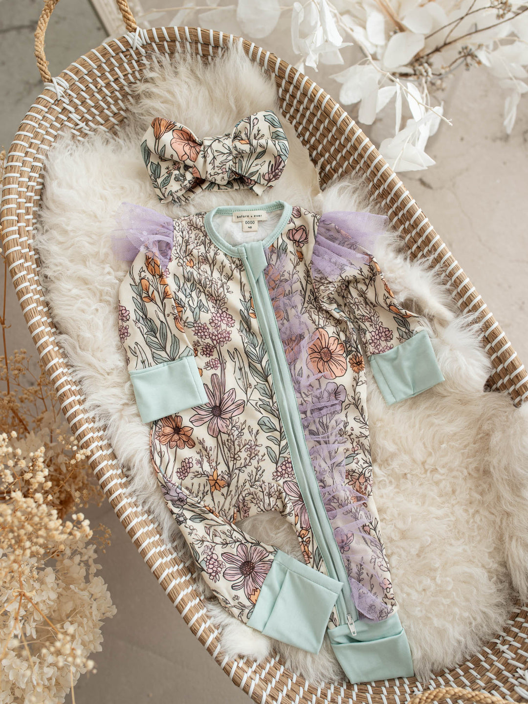 Before & Ever Kids Dainty Miss Onesie - Lavender Meadow baby girl bamboo onesie 6
