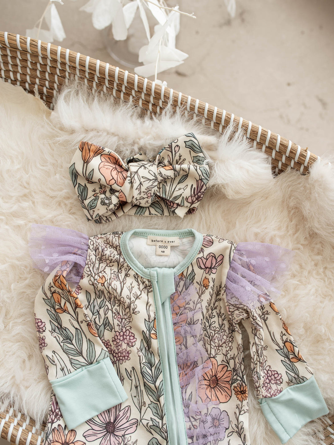 Before & Ever Kids Dainty Miss Onesie - Lavender Meadow baby girl bamboo onesie 7