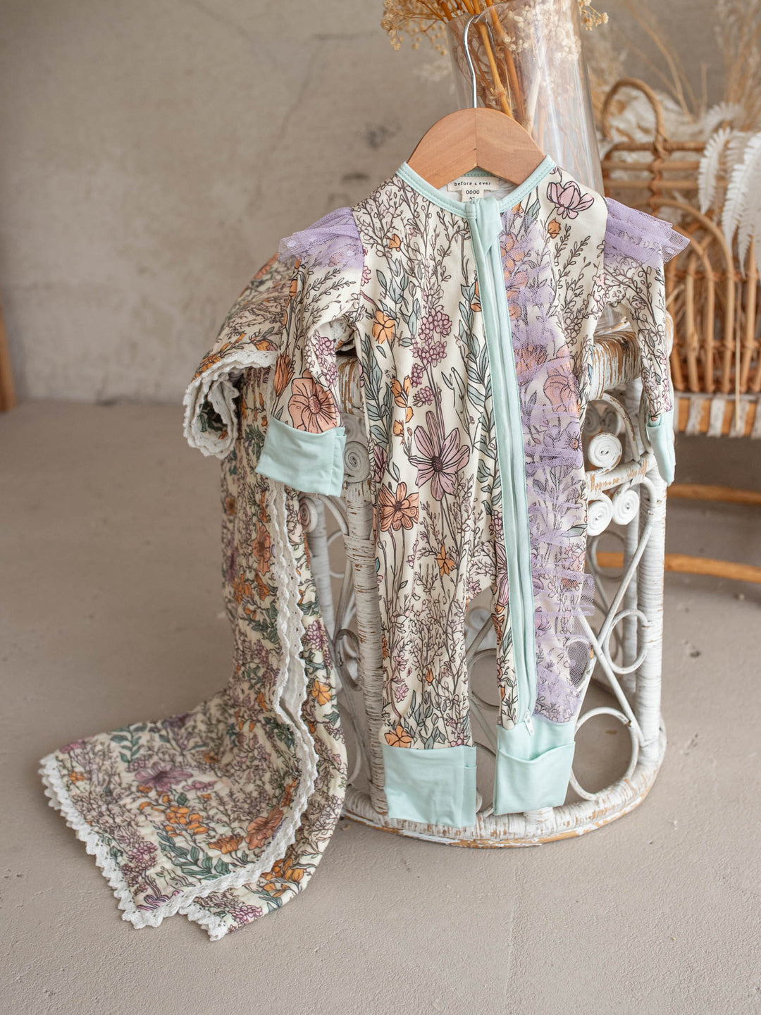 Before & Ever Kids Dainty Miss Onesie - Lavender Meadow baby girl bamboo onesie 8
