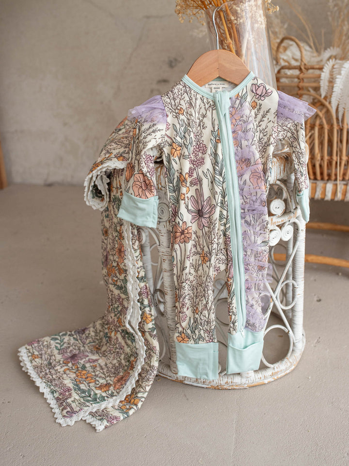 Before & Ever Kids Dainty Miss Onesie - Lavender Meadow baby girl bamboo onesie 8